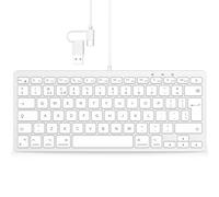 TECURS Wired Keyboard for Mac, QWERTY UK Layout Mini Keyboard for Mac OS with USB A and Type C 2-in-1 Connector for Apple iMac, MacBook Pro/Air, Mac Pro, Mac Mini, Silver White