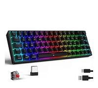 TECURS Wireless Gaming Keyboard Mechanical RGB UK Layout TKL 65% Rollover Anti-ghosting Bluetooth / 2.4G Keyboard Red Switch for PC Gamer/iPad/ PS4/Android, Black