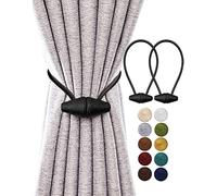 TECVINCI Magnetic Curtain Tiebacks with Upgrade Larger Magnet, 2 Pack 40cm Drapery Holdbacks for Indoor & Outdoor Curtain - Black