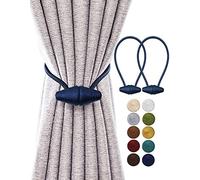 TECVINCI Magnetic Curtain Tiebacks with Upgrade Larger Magnet, 2 Pack 40cm Drapery Holdbacks for Indoor & Outdoor Curtain - Navy