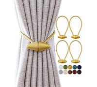 TECVINCI Magnetic Curtain Tiebacks with Upgrade Larger Magnet, 4 Pack 40cm Drapery Holdbacks for Indoor & Outdoor Curtain - Gold