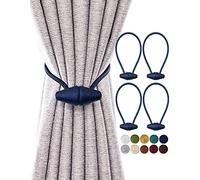 TECVINCI Magnetic Curtain Tiebacks with Upgrade Larger Magnet, 4 Pack 40cm Drapery Holdbacks for Indoor & Outdoor Curtain - Navy