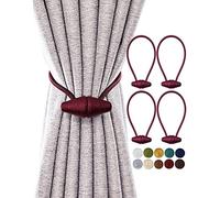 TECVINCI Magnetic Curtain Tiebacks with Upgrade Larger Magnet, 4 Pack 40cm Drapery Holdbacks for Indoor & Outdoor Curtain - Burgundy