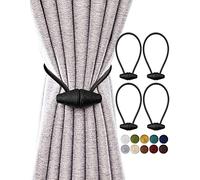 TECVINCI Magnetic Curtain Tiebacks with Upgrade Larger Magnet, 4 Pack 40cm Drapery Holdbacks for Indoor & Outdoor Curtain - Black