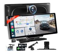 TECXERLLON 10.3 inch Wireless Carplay Screen for Car with 4K Dash Cam & 1080P Backup Camera, Portable Car Audio Receiver with Carplay & Android Car, GPS Navigation, Airplay, Mirror