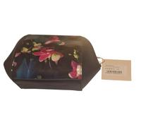 Ted B Pretty Little Thing Fuchsia Print Large Washbag, Dark Blue | Floral Pattern, Gold-Tone Zip, Travel Toiletry Bag, Structured Base, Patent Panel Detail