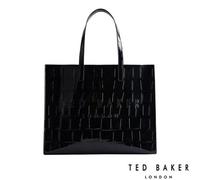 Ted Baker Allicon Tote Bag In Glossy Black - Mock Croc Finish, Large Shoulder Handbag With Zip Pocket