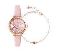 Ted Baker Women's Stainless Steel Quartz Leather Strap, Pink, 18 Casual Watch (Model: BKG0281009I), Pink, One Size, Ammy Hearts Leather Strap & Bracelet Gift Set