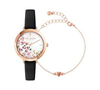 Ted Baker Ammy Hearts Black Leather Strap Watch & Rose Gold Sweetheart Bracelet Box Set (Model: BKG0282009I), Black, One Size, Ammy Hearts Leather Strap & Bracelet Gift Set
