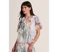 Ted Baker Botanical Print Pleated Angel Sleeve Top Pink