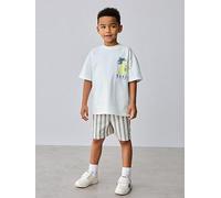 Ted Baker Boys Short Sleeve T-Shirt & Striped Shorts Set, White, Size Age: 1.5-2 Years White