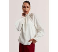 Ted Baker Cotton Blend Gathered Ruffle Blouse Cream