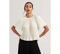 Ted Baker Crepe Pleated Keyhole Blouse Ivory