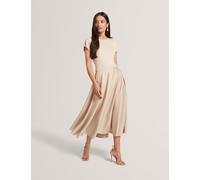 Ted Baker Crew Neck Tulip Sleeve Midi Skater Dress Natural