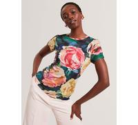 Ted Baker Floral Crew Neck Fitted Top Navy
