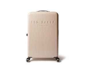 Ted Baker Icon Case Large Suitcase 79cm Putty Patent Croc Hard Shell 4-Wheel TSA Lock Designer Luggage Travel Bag 122L Lightweight ABS Organised Interior Stylish Compartments