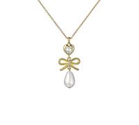 Ted Baker Imogen Icon Charm Heart Bow Pearl Drop Pendant Necklace for Women (Gold/Pearl & Crystal)