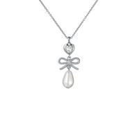 Ted Baker Imogen Icon Charm Heart Bow Pearl Drop Pendant Necklace for Women (Silver/Pearl & Crystal)