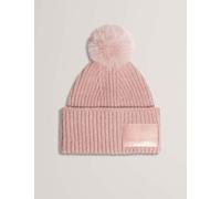 Ted Baker Knitted Faux Fur Pom Beanie Hat Pink