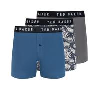 Ted Baker Men's 3 Pack Cotton Stretch Knit Boxer Briefs, Dark Denim/Palms/Castlerock, L