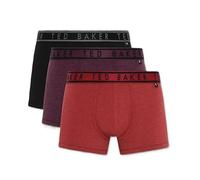 Ted Baker Mens 3-pack Cotton Trunks, Black/Wine Tasting/Red Dhalia, XL UK