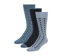 Ted Baker Men's 3 Pack Pattern Crew Dress Socks, Lt Denim Heather/Navy/Real Teal, One Size
