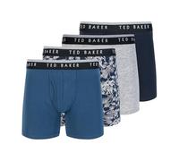 Ted Baker Men's 4 Pack Cotton Stretch Boxer Briefs, Denim/Leaf Print/Grey Heather/Sky, S