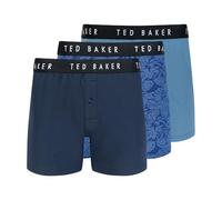 Ted Baker Men's 3 Pack Cotton Stretch Knit Boxer Briefs, Coronet Blue/Tonal Tropical/Sky, S