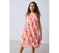 Ted Baker Older Girls Frill Floral Halter Dress, Multi, Size 4 Years Print