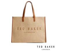 Ted Baker Pallmer Large Raffia Tote Bag For Women Brown Woven Faux Raffia With Contrast Leather Trim, Spacious Summer Handbag