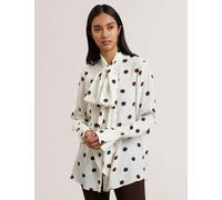 Ted Baker Polka Dot Tie Neck Button Through Blouse Ivory