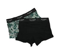 Ted Baker Raffe 2 Pair Box Set of Mens Cotton Stretch Printed Trunks in - Black and Green Size Small Waist 28-30 Inches