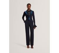 Ted Baker Ribbed Flute Sleeve Fitted Knitted Top Navy