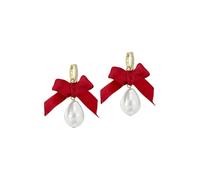 Ted Baker Riyya Ribbon Bow Pearl Drop Huggie Earrings For Women (Gold/Ruby & Crystal)