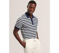 Ted Baker Wool Blend Striped Polo Shirt with Silk Navy Mix