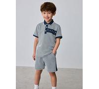 Ted Baker Younger Boys Textured Polo Shirt Short Set, Blue, Size Age: 2-3 Years Blue