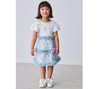 Ted Baker Younger Girls Floral Ruffle Mesh Dress, Blue, Size 4-5 Years Blue