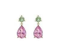 Ted Baler Teaire Crystal Teardrop Earrings for Women (Gold/Green & Pink Crystal)