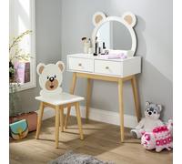 Home Source Ted Kids 2 Drawer Dressing Table Set With Built-In Mirror & Stool Home Source Multicolor