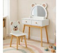 Ted Kids 2 Drawer Dressing Table Set With Built-In Mirror and Stool Wooden Legs
