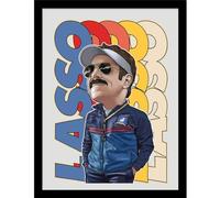 Ted Lasso Bobble Head Framed Poster - Blue/Red/Yellow, 40cm x 30cm Plexiglass
