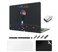 TeDaWen Frosted Case for New MacBook Air 13.6 Inch (2022 Release Model: A2681 M2 Chip), Notebook Case and Keyboard Cover and Screen Protector, (Matte Black Lunar Explorer) F02