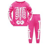 TEDD Girls Pyjamas Halloween Glow in The Dark Costumes for Kids Skeleton Bones Nightwear Cotton Toddler Clothes Girls Sleepwear Unisex 2 Piece Outfit Pjs Sets 11-12 Years Pink