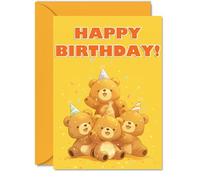 Teddy Bear Birthday Cards for Her Him - Party Animals Pyramid - Happy Birthday Card for Mum Dad Brother Sister Auntie Uncle Cousin Friend Family Colleague A5 Bday Greeting Cards