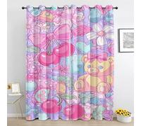 Teddy Bear Blackout Curtains, Fruit Floral Bow Dreamy Curtain for Bedroom, Living Room Home Decor Window Curtain, Eyelet Thermal Curtains & Drapes 2 Panels 66 x 72 Inch Drape