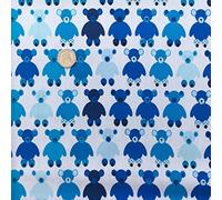 Teddy Bear Blue Print On White | 100% Premium Quality Cotton Fabric Material | for Childrens's Dressmaking, Cushion Cover, Pillow Case, Craft, Patchwork, Quilts | 147cm Wide (by Metre)