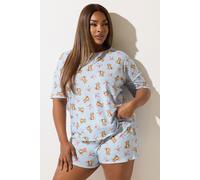 Yours Limited Collection Curve Teddy Bear Bow Short Pyjama Set - Women's - Plus Size Curve Blue