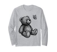 Teddy Bear Butterfly Sketch Illustration Long Sleeve T-Shirt