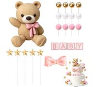 Teddy Bear Cake Toppers, 23-Piece Cake Decorating Kit with Soft Cocoa Bears, Pink Bows, and Assorted Balls, Cake Accessories for Various Occasions, Sweet Treat Enhancement Set