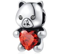 Teddy Bear Charms Hug My Heart fit Pandora Valentines Day Bracelet, 925 Sterling Silver "I Love You" Bear Beads with Garnet CZ, Gift for Baby Girl/Couple/BFF/Pet Animal Lover